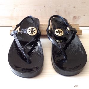 Tory Burch black patent leather sandals